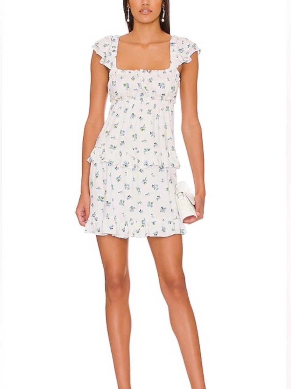 WeWoreWhat White Mini Dress with Blue Floral Print, Size Small